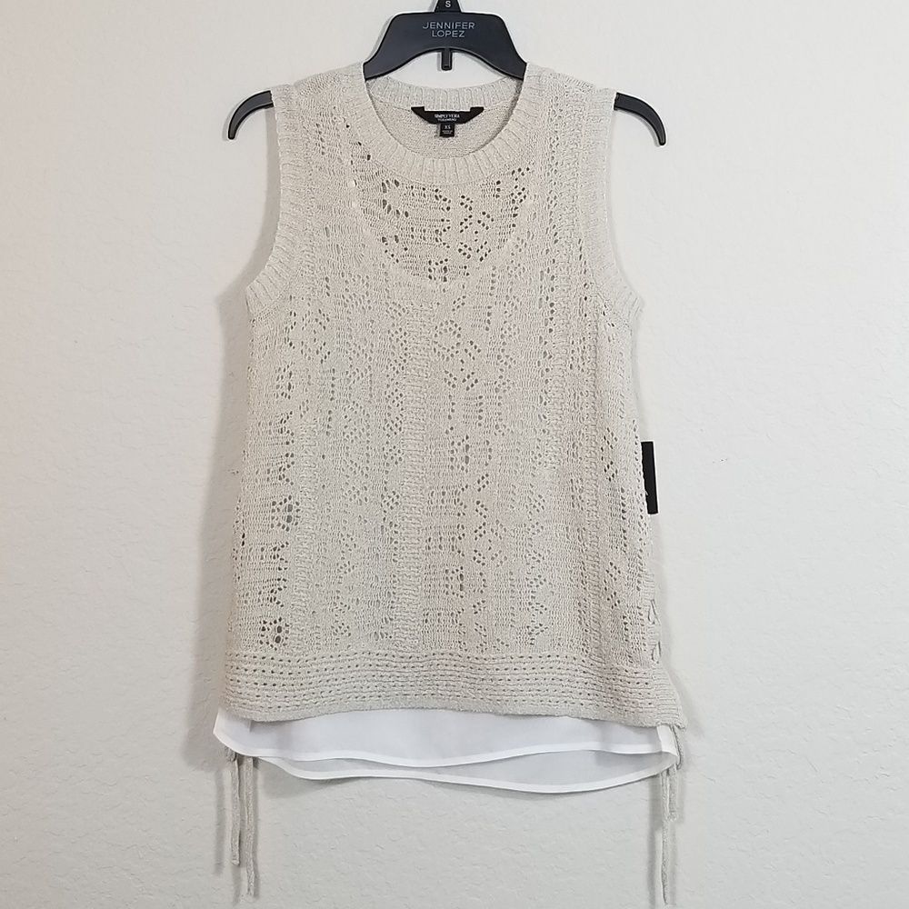 VERA WANG BNWT Knit Layered Tank Crew Neck Beige - Picture 5 of 8